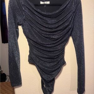Populist Shimmery Black Long Sleeve Bodysuit